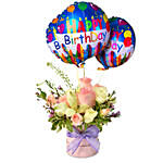 Mesmerising Floral Charm Arrangement with Birthday Balloon Set