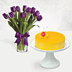 Mango Mousse Cake & Royal Purple Tulips