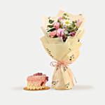 Beautiful Mixed Flowers Bouquet & Floral Heart Choco Cake