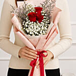 3 Red Roses Hand Bouquet