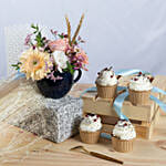 Flowers arrangement and Vanilla Cupcakes