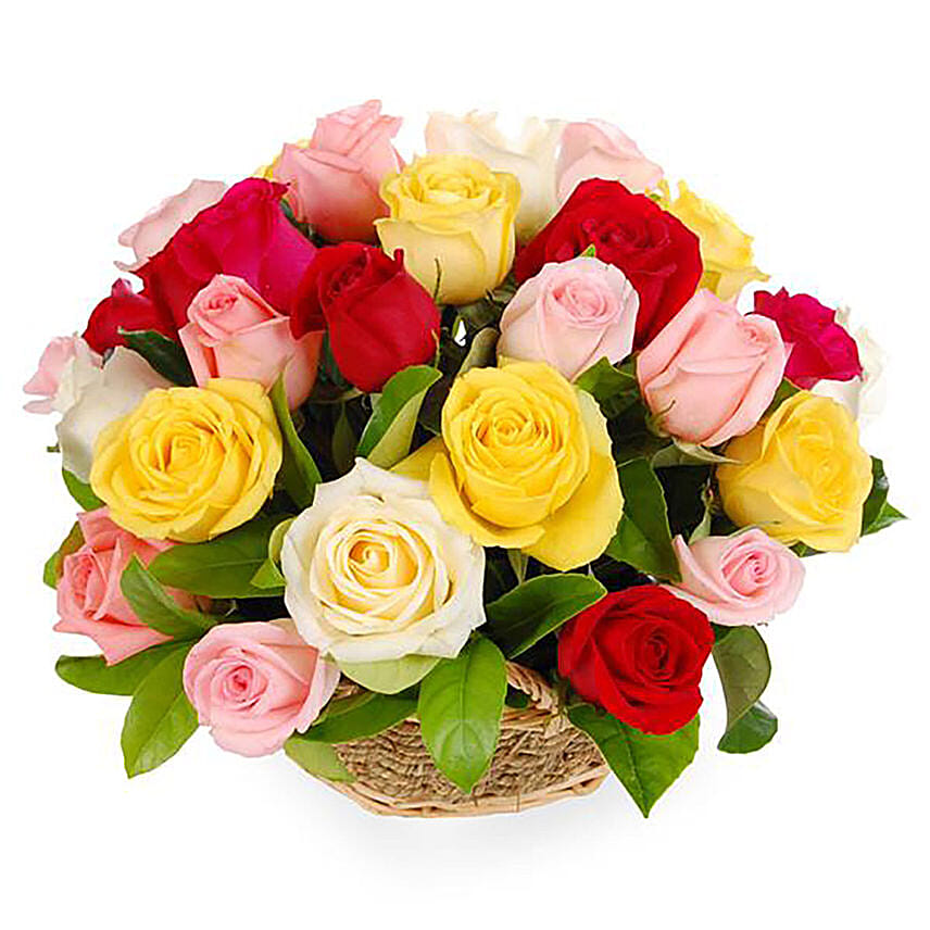 Colourful Mixed Rose In A Basket