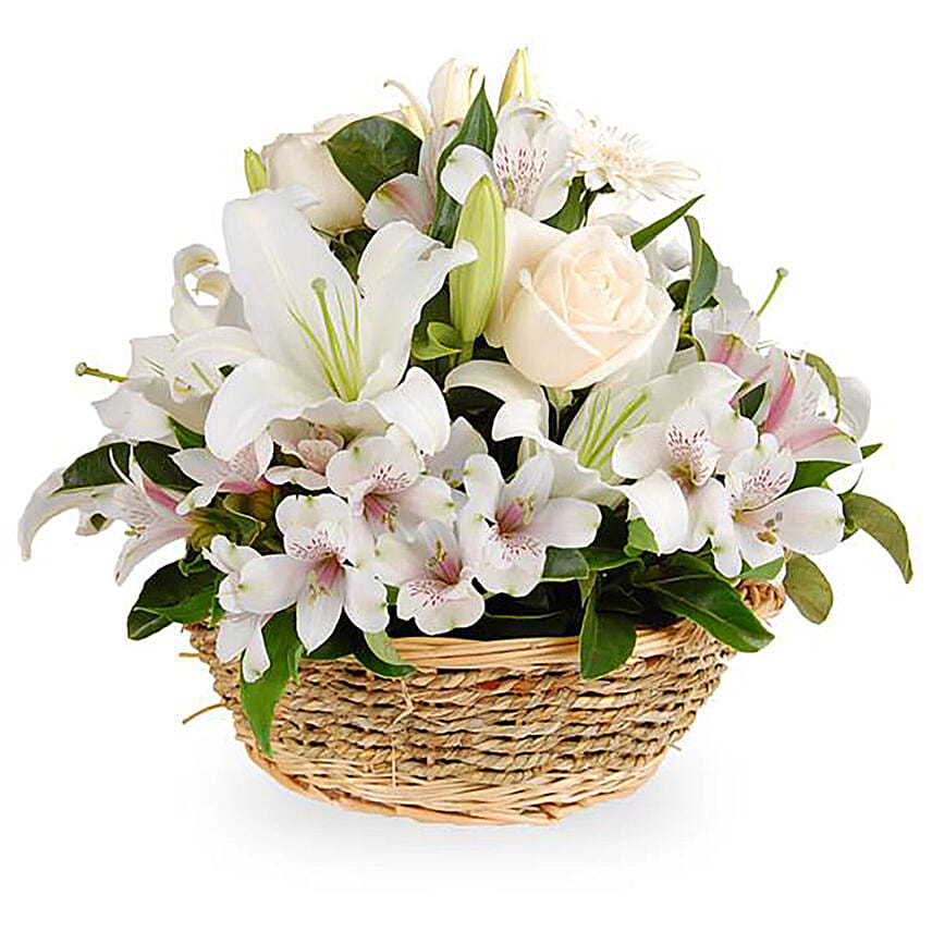 Cream & White Fresh Flowers In Basket