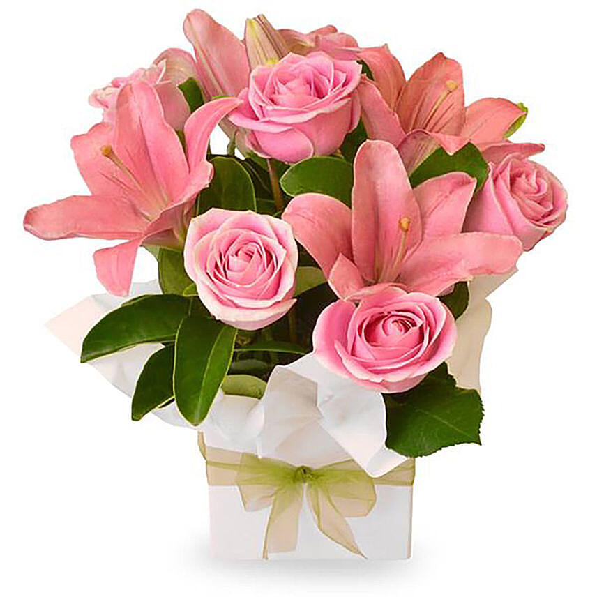 Pink Coloured Flowers Box Arrangement