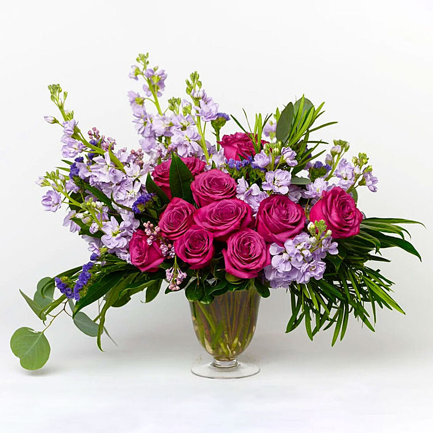 Premium Pink Rose & Delphinium Vase Arrangement