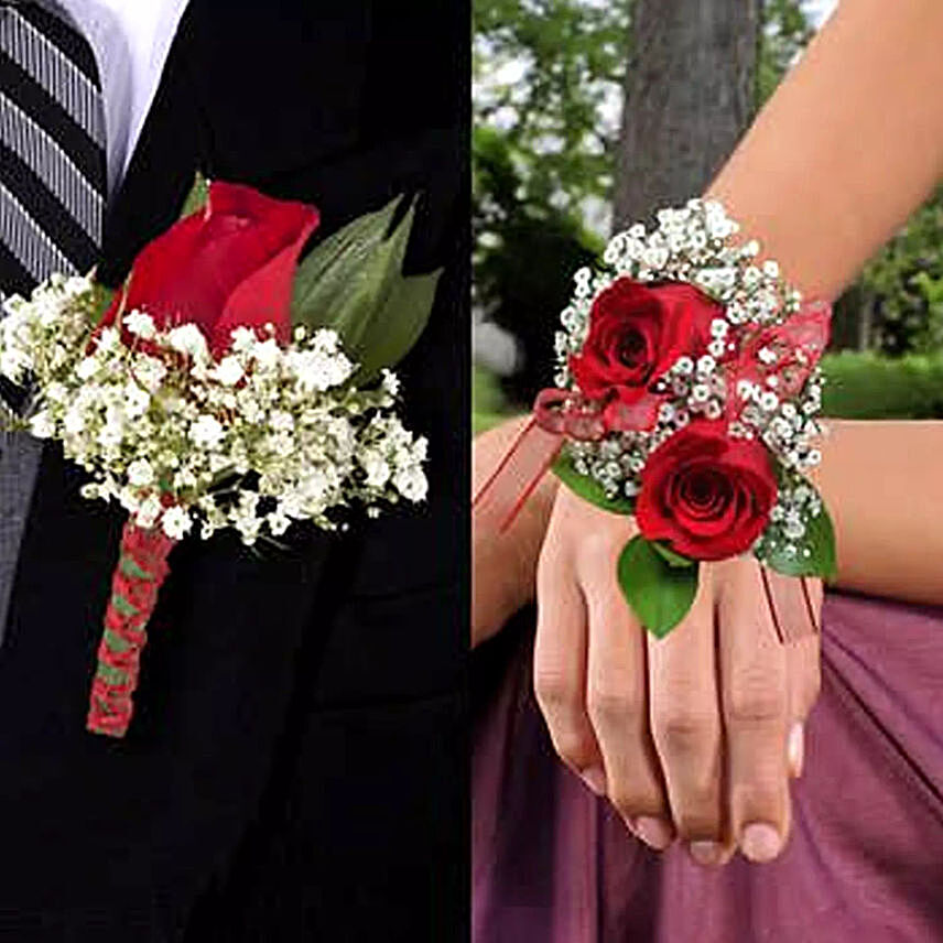 Red Roses boutonniere and Corsage