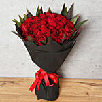 50 Red Roses Bouquet With Black Wrapping