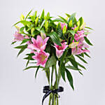 Serene Pink Oriental Lilies Vase Arrangement