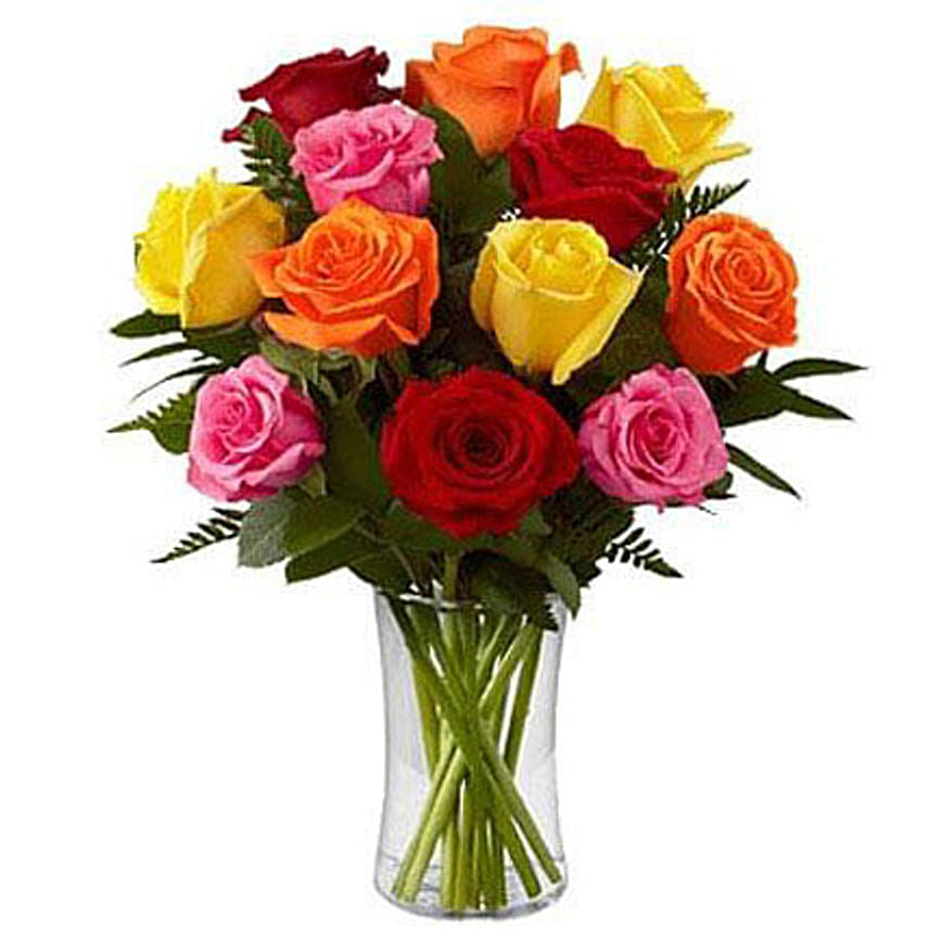 Dozen Mix Roses in a Glass EG