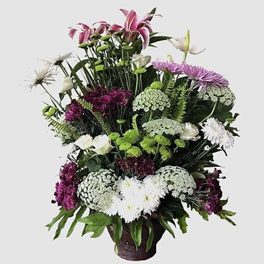 Premium Mixed Flowers In Glass Vase
