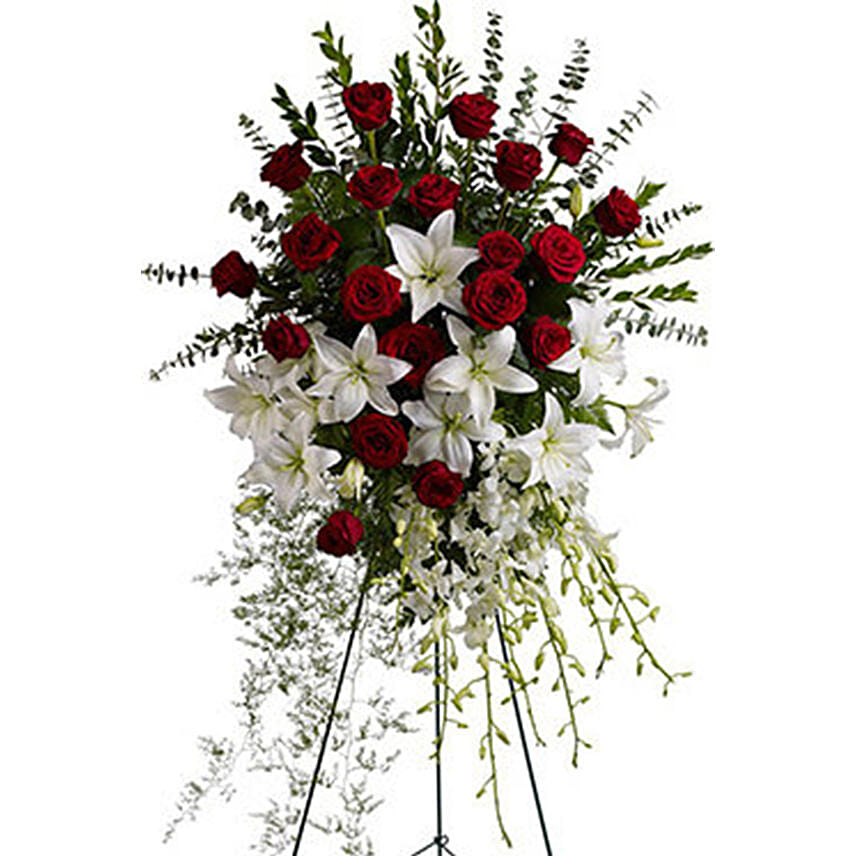 Funeral Spray of Roses Lilies & Mixed Flowers