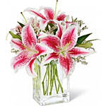 Bright Lilies Bunch In Glass Vase
