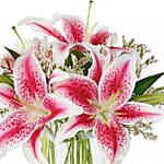 Bright Lilies Bunch In Glass Vase