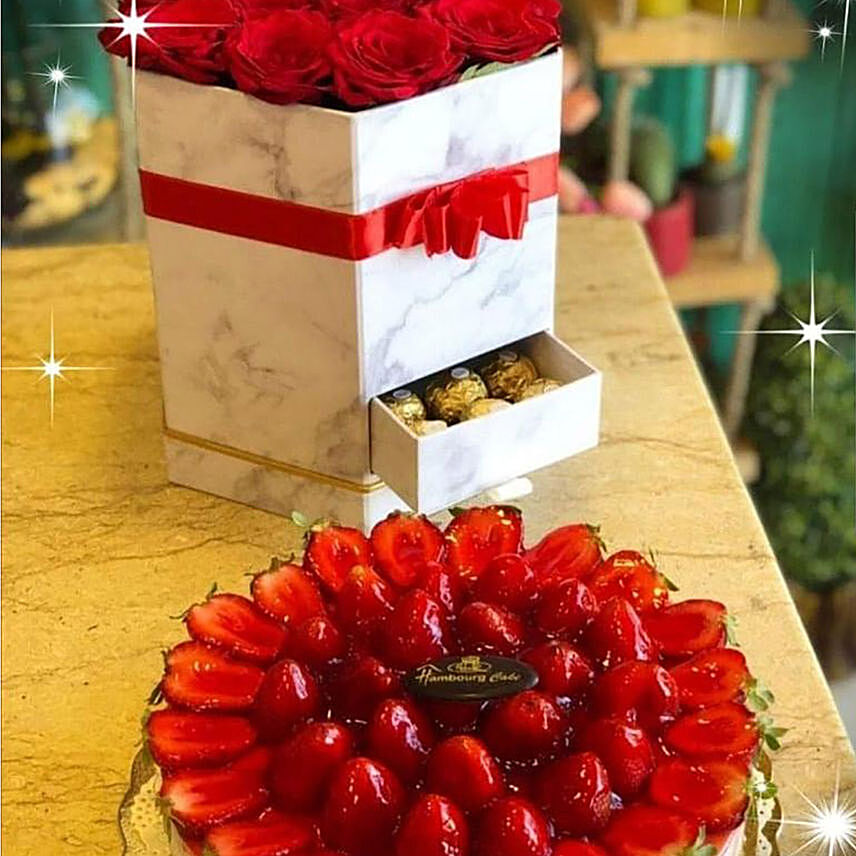 Luxurious Red Roses & Cheesecake