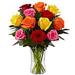 Dozen Mix Roses in a Glass KT