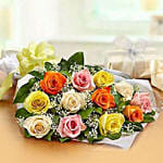 12 Mix Roses Bunch With Baklawa Half Kg