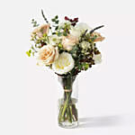 Flowers In Glass Vase With Baklawa Sweet Half Kg