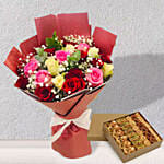 Hamper of Beautiful Mix Roses And Baklawa 1 Kg