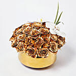 Delightful Gold Roses N Phalaenopsis Vase Arrangement