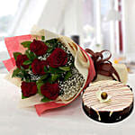 Enchanting Rose Bouquet With Marble Cake KT