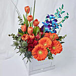 Premium Mixed Flowers Box Arrangement With Ferrero Rocher