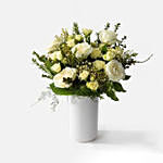Serene White Rose & Spray Rose Vase Arrangement