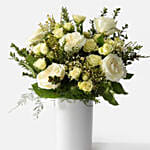 Serene White Rose & Spray Rose Vase Arrangement