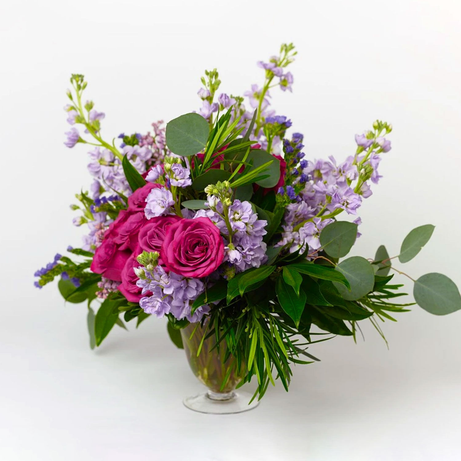 Premium Pink Rose & Delphinium Vase Arrangement Delivery in Singapore ...