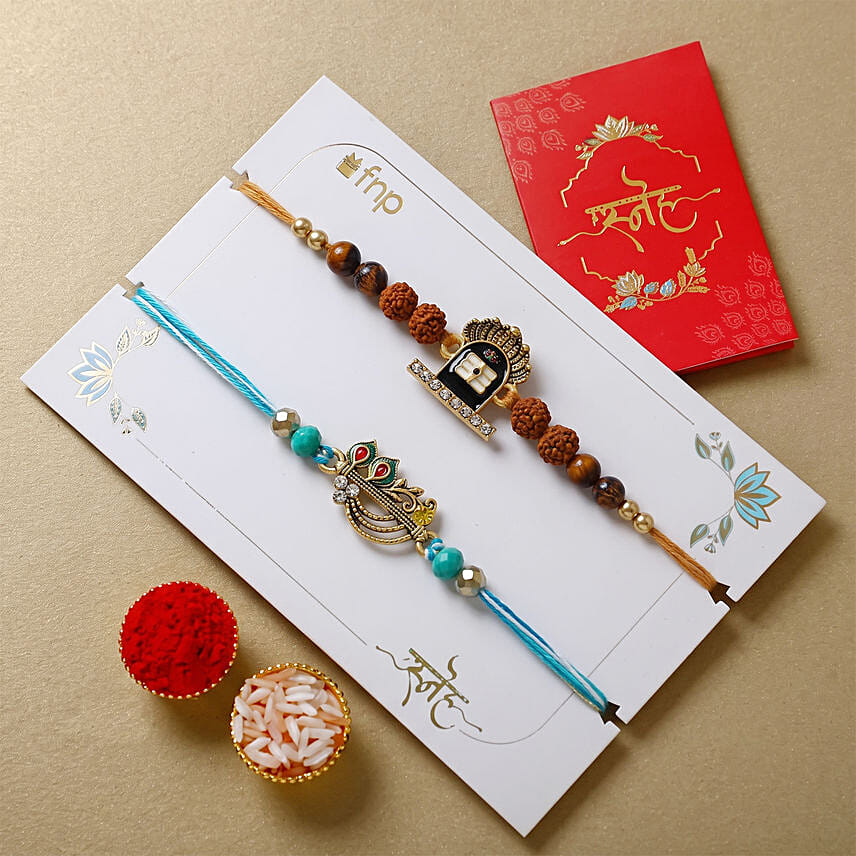 Divine Harmony Shiva and Krishna Rakhi Set with Cashews