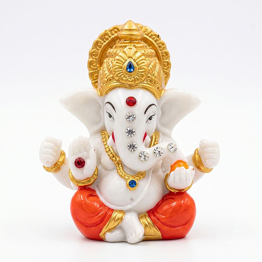Ganesha Idol with Devotional Ganesha Rakhi and Peace Lily Plant Gift Set