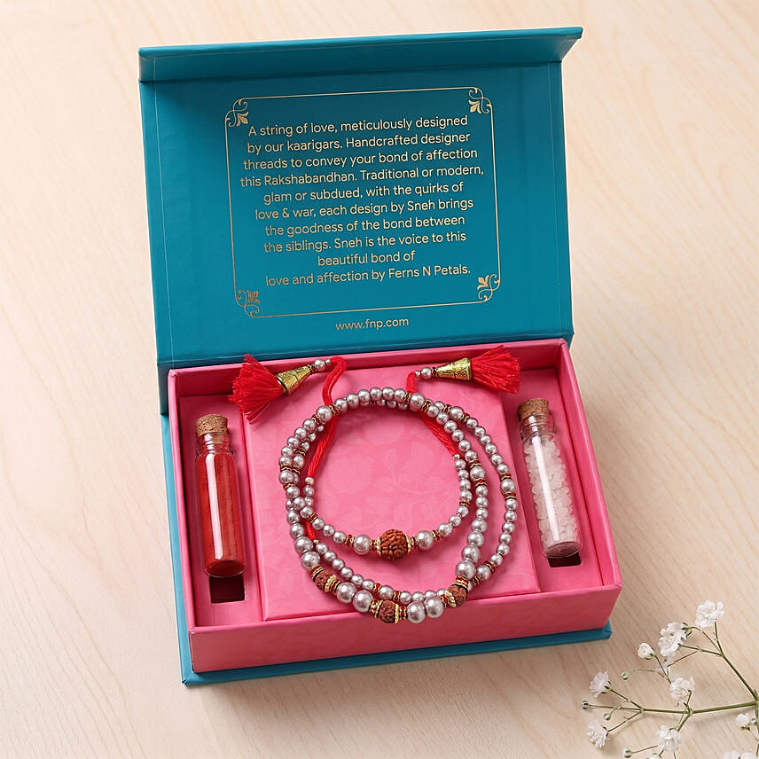 Pearls and Rudraksha Rakhi