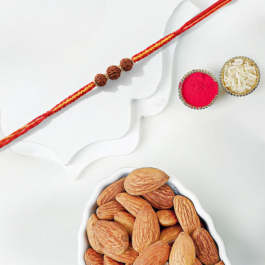 Sacred Triple Rudraksha Rakhi with Almond