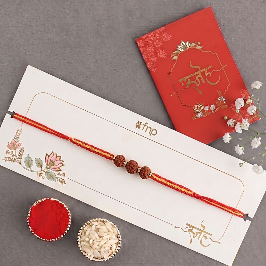 Sacred Triple Rudraksha Rakhi with Almond