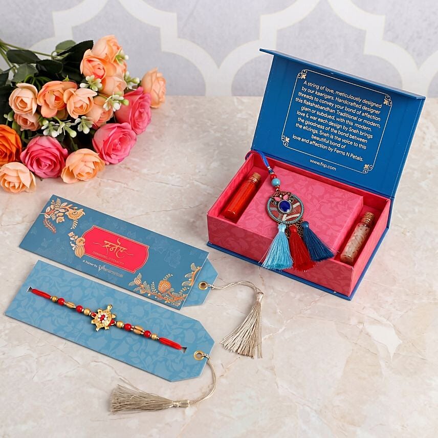 Sneh Blue Lumba and Tortoise Rakhi Combo Set