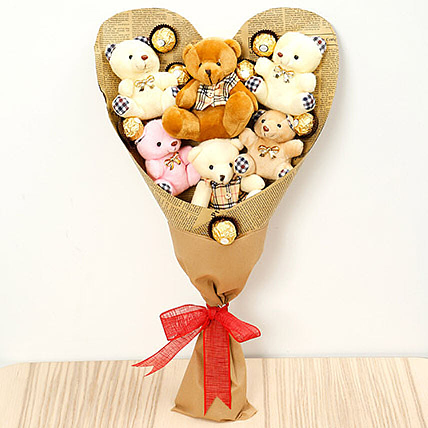 Heart Shaped Teddy Bear and Chocolate Bouquet