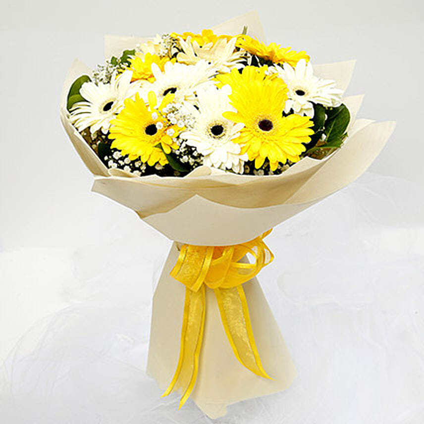 White and Yellow Gerbera Bouquet