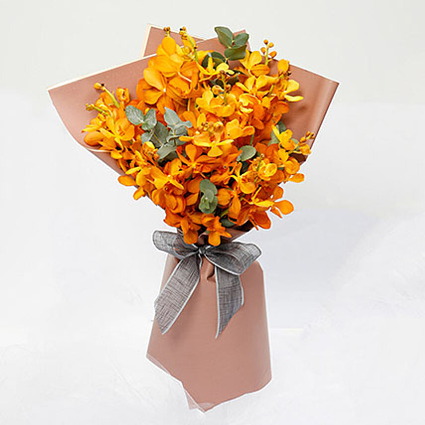 10 Orange Mokara Orchids Bunch