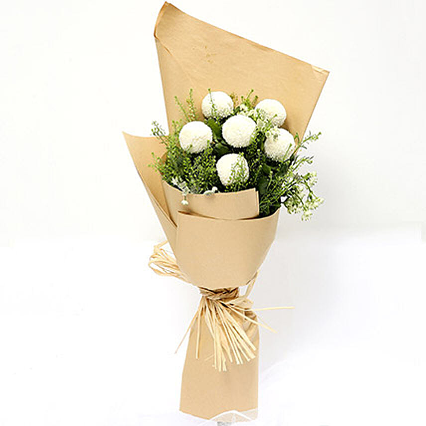 Elegant Bouquet Of White Ball Mums