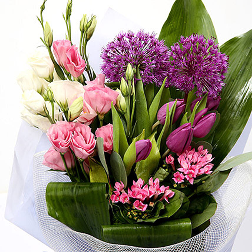 Tulip and Eustoma Mixed Floral Bouquet Delivery in Singapore FNP SG