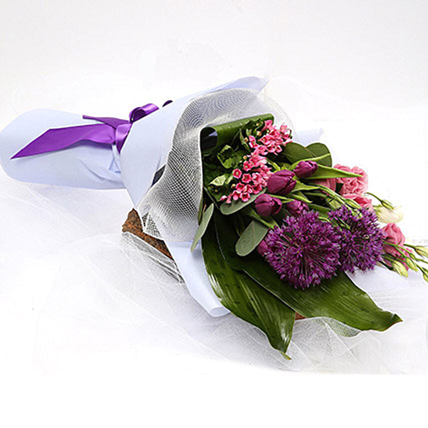 Tulip and Eustoma Mixed Floral Bouquet Delivery in Singapore FNP SG
