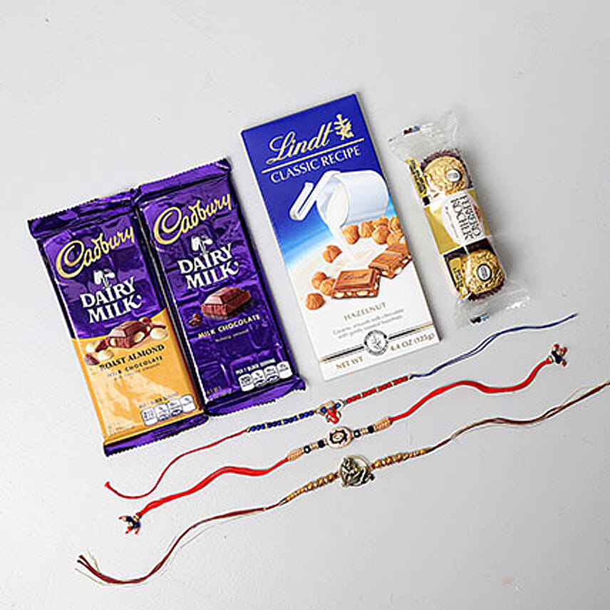 Auspicious Rakhis And Chocolates Combo