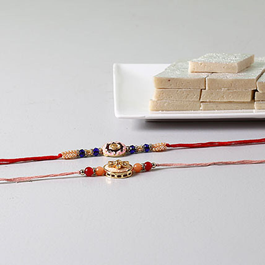 Beads Embellished Rakhis With Kaju Katli