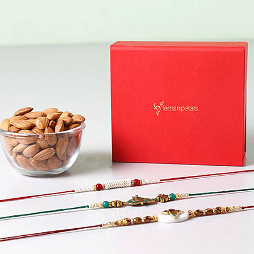 Combo of Almonds And 3 Glorious Rakhis