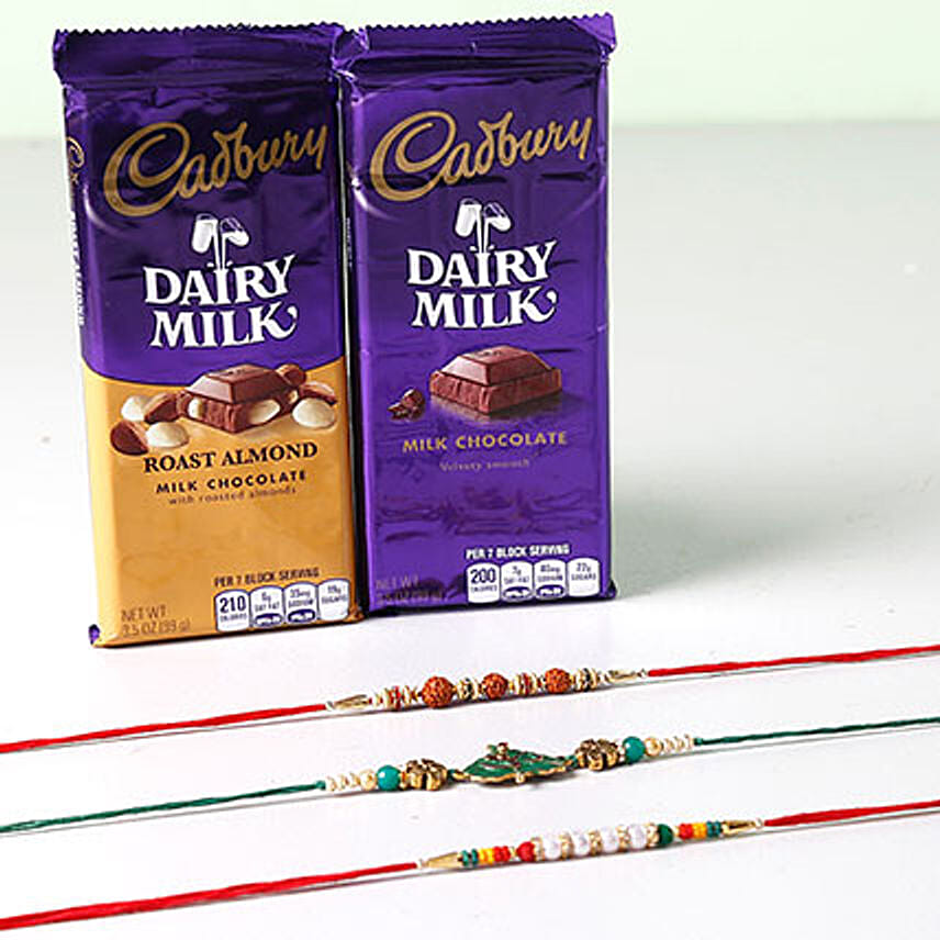 Combo Of Cadbury Dairy Milk And 3 Rakhis