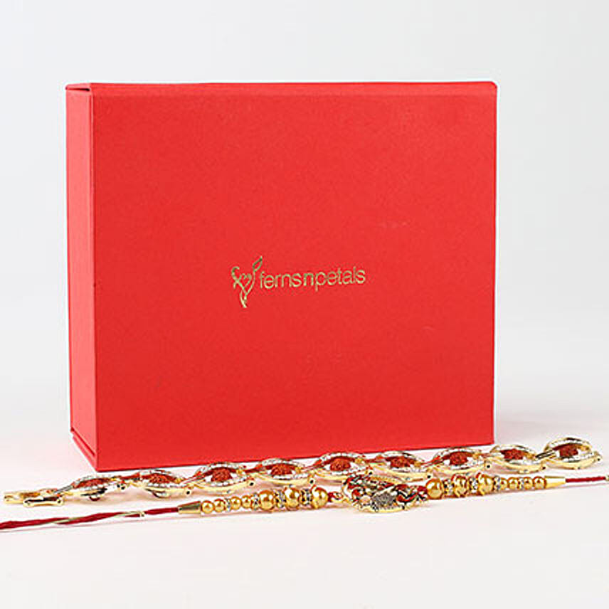 Embellished Rakhi Set of 2 In Red Box