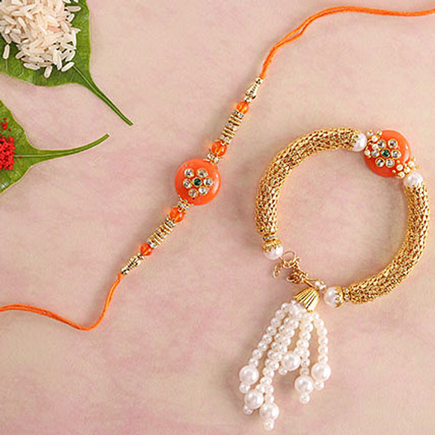 Glittering Orange Lumba Rakhi Set