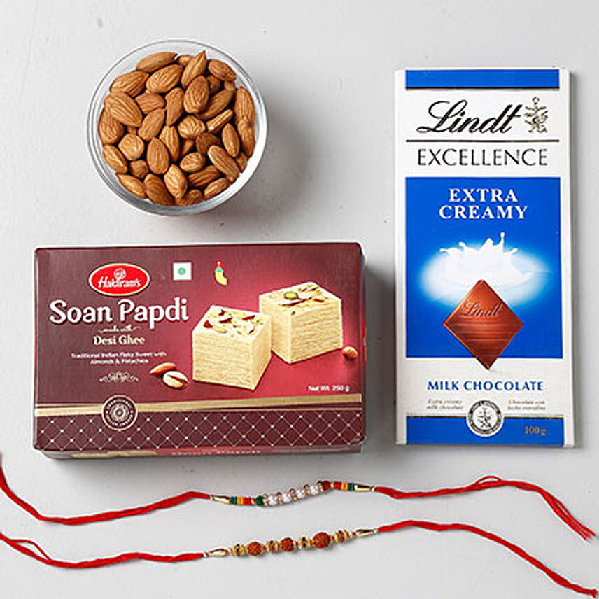 Lindt And Soan Papdi With Designer Rakhis