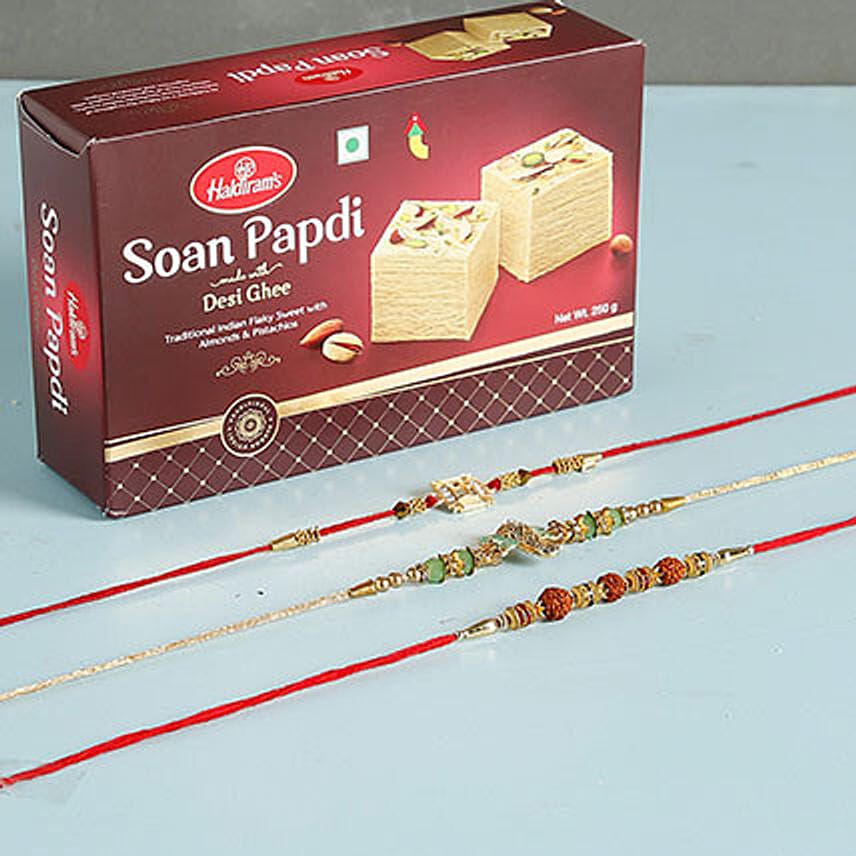 Studded Designer Rakhis With Soan Papdi