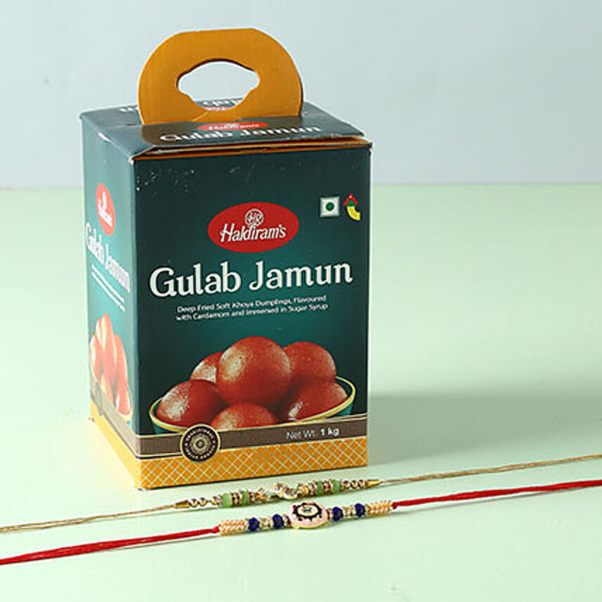 Yummy Gulab Jamun And Designer Rakhi Combo