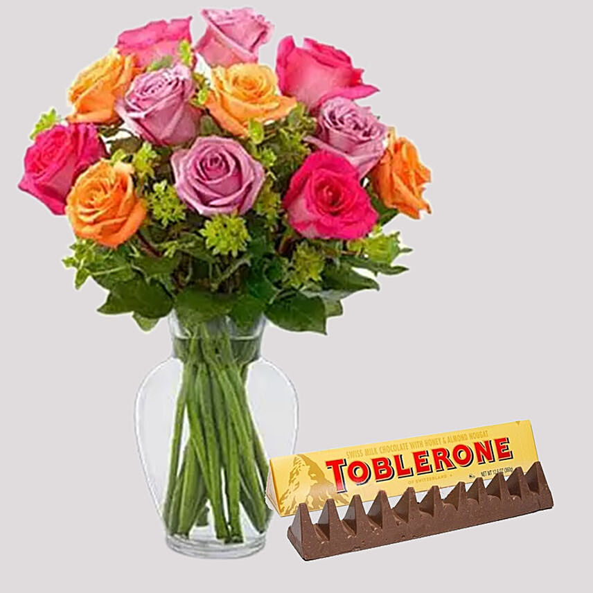 Bright Roses and Toblerone Chocolate Combo